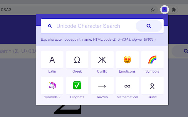 UnicodePlus Search for Unicode characters  from Chrome web store to be run with OffiDocs Chromium online