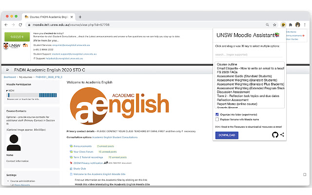 UNSW Moodle Assistant  from Chrome web store to be run with OffiDocs Chromium online