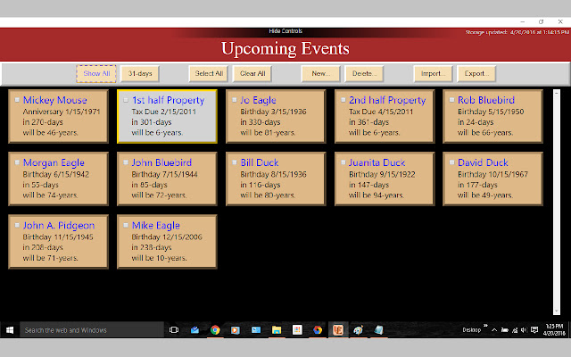 Upcoming Events  from Chrome web store to be run with OffiDocs Chromium online