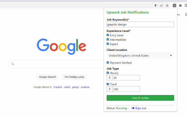 Upwork Job Notifications  from Chrome web store to be run with OffiDocs Chromium online