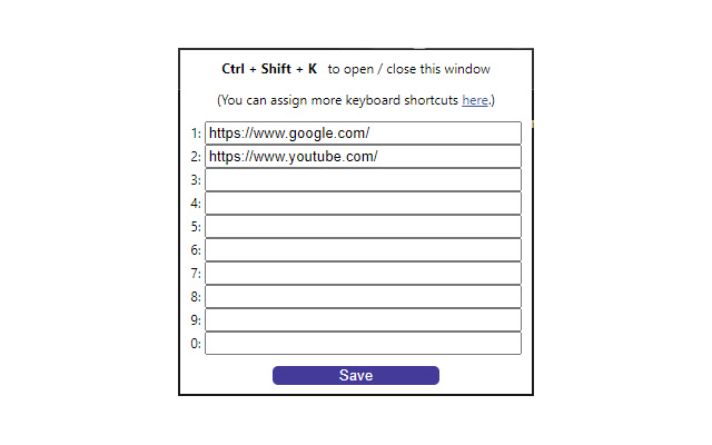 URI Keyboard Shortcuts  from Chrome web store to be run with OffiDocs Chromium online