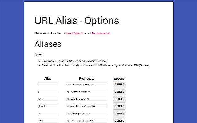 URL Alias  from Chrome web store to be run with OffiDocs Chromium online