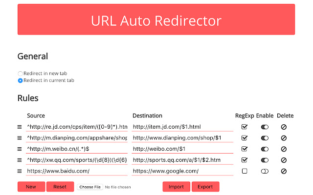 URL Auto Redirector  from Chrome web store to be run with OffiDocs Chromium online