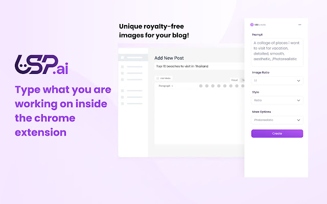 USP.ai ROYALTY FREE AI Image Generator  from Chrome web store to be run with OffiDocs Chromium online