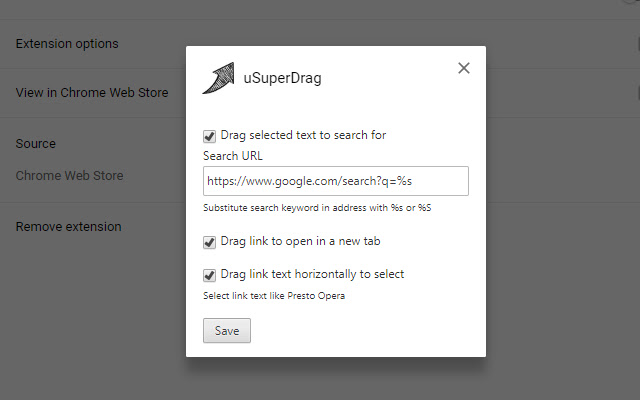 uSuperDrag  from Chrome web store to be run with OffiDocs Chromium online