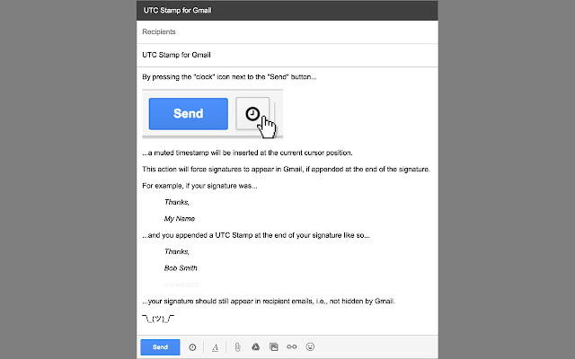 UTC Stamp for Gmail  from Chrome web store to be run with OffiDocs Chromium online