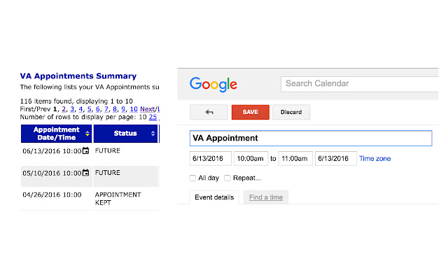 VA ical  from Chrome web store to be run with OffiDocs Chromium online