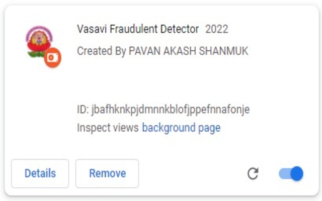 Vasavi Fraudulent Detector  from Chrome web store to be run with OffiDocs Chromium online