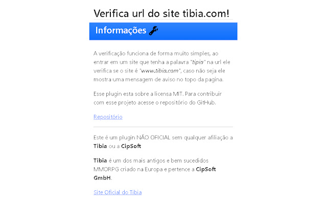 Verifica URL Tibia  from Chrome web store to be run with OffiDocs Chromium online