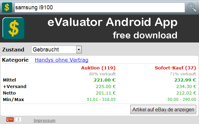 Verkaufswert Rechner Online (Das Original)  from Chrome web store to be run with OffiDocs Chromium online