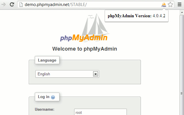 Version Check for phpMyAdmin  from Chrome web store to be run with OffiDocs Chromium online