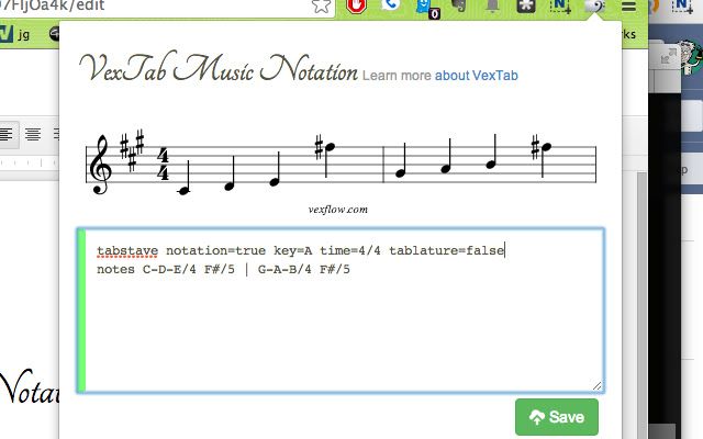 VexTab Music Notation  from Chrome web store to be run with OffiDocs Chromium online