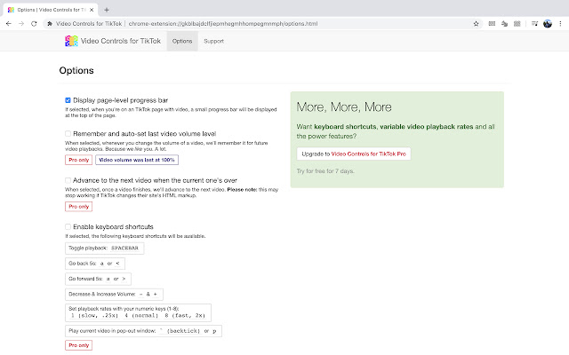 Video Controls for TikTok  from Chrome web store to be run with OffiDocs Chromium online