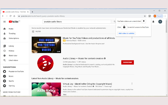 Video Safelist for YouTube  from Chrome web store to be run with OffiDocs Chromium online