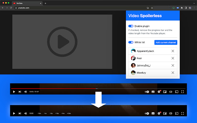 Video spoilerless  from Chrome web store to be run with OffiDocs Chromium online