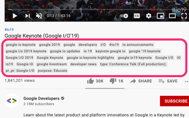 Video Tag Viewer for YouTube  from Chrome web store to be run with OffiDocs Chromium online