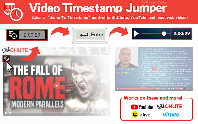 Video Timestamp Jumper  from Chrome web store to be run with OffiDocs Chromium online