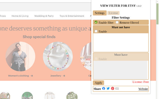 View Filter For Etsy  from Chrome web store to be run with OffiDocs Chromium online