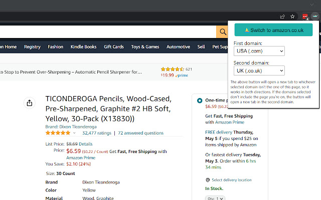 Voadeira Amazon Domain Switcher  from Chrome web store to be run with OffiDocs Chromium online