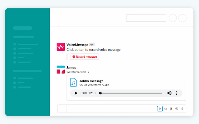 Voice messaging for Slack  from Chrome web store to be run with OffiDocs Chromium online