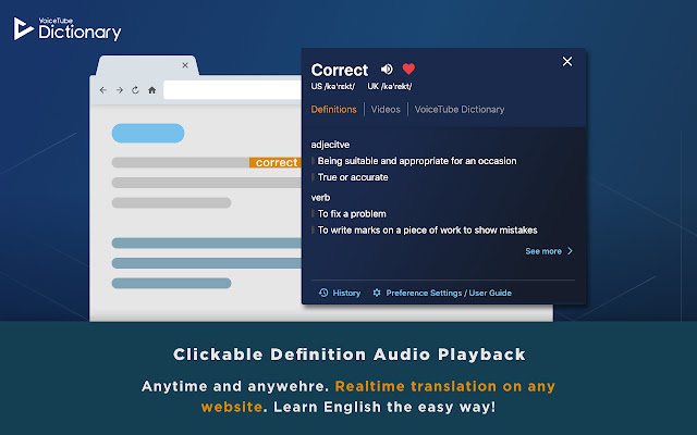 VoiceTube Dictionary  from Chrome web store to be run with OffiDocs Chromium online