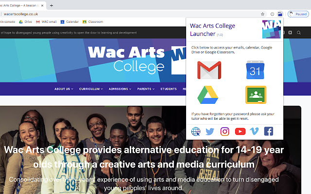 Wac Arts College Launcher  from Chrome web store to be run with OffiDocs Chromium online