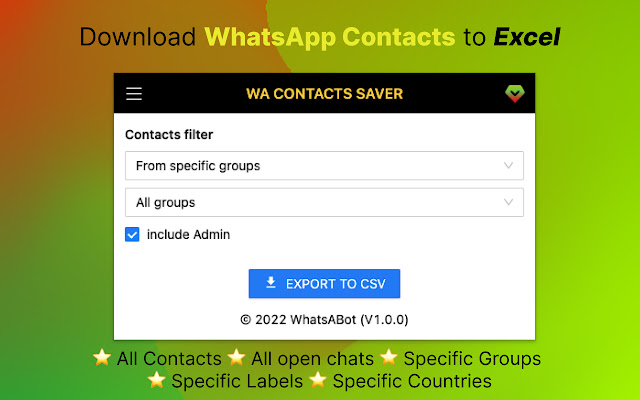 WAContactSaver Export WA Contacts Tool  from Chrome web store to be run with OffiDocs Chromium online