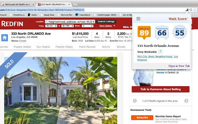 Walk Score for Redfin and TheMLS.com  from Chrome web store to be run with OffiDocs Chromium online