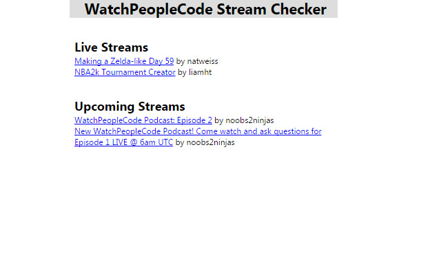 WatchPeopleCode Stream Checker  from Chrome web store to be run with OffiDocs Chromium online