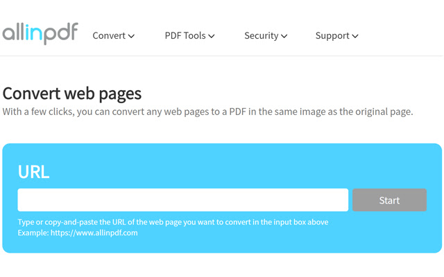 Webpage to PDF Allinpdf.com  from Chrome web store to be run with OffiDocs Chromium online
