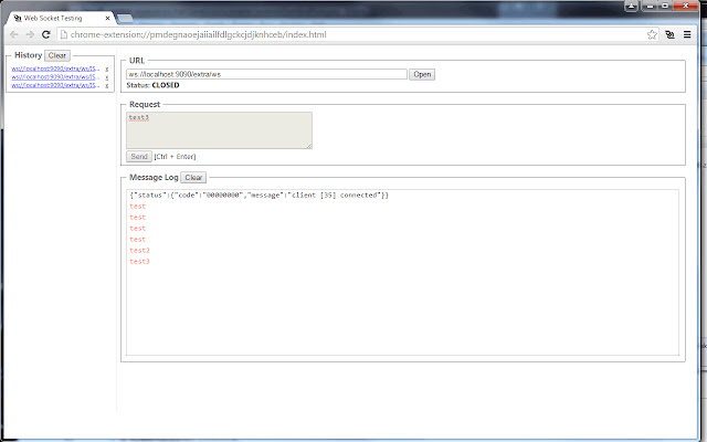 WebSocket Test Client  from Chrome web store to be run with OffiDocs Chromium online