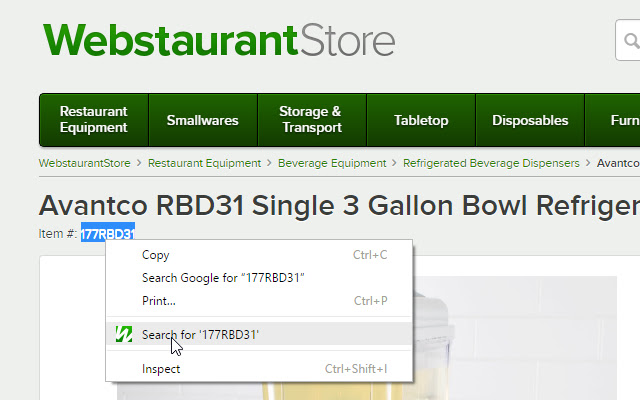 WebstaurantStore.com Context Menu Search  from Chrome web store to be run with OffiDocs Chromium online