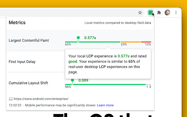 Web Vitals  from Chrome web store to be run with OffiDocs Chromium online