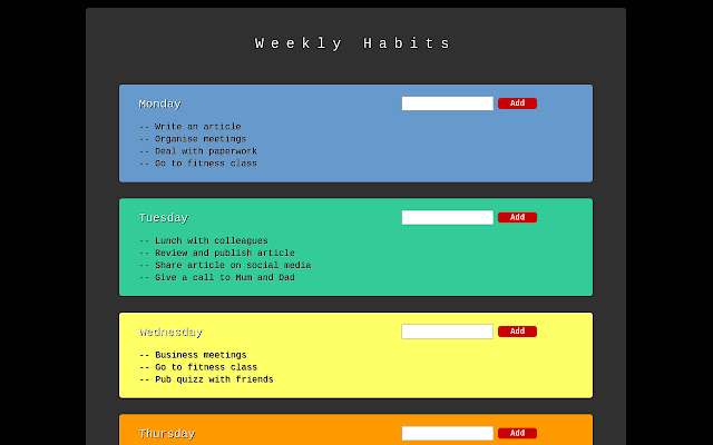 Weekly Habits  from Chrome web store to be run with OffiDocs Chromium online