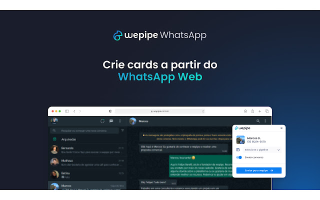 wepipe CRM no WhatsApp Web  from Chrome web store to be run with OffiDocs Chromium online