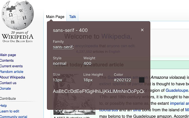 WhatFont Quale carattere html dal Chrome Web Store deve essere eseguito con OffiDocs Chromium online