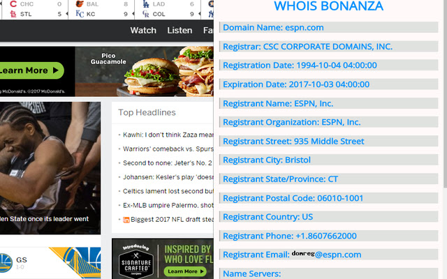 Whois Bonanza  from Chrome web store to be run with OffiDocs Chromium online