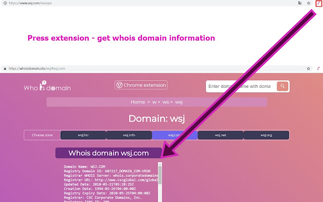 Whois domain lookup service  from Chrome web store to be run with OffiDocs Chromium online