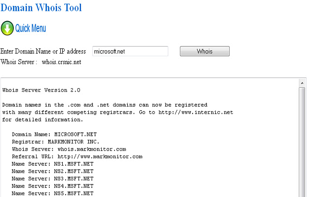 Whois Tool  from Chrome web store to be run with OffiDocs Chromium online