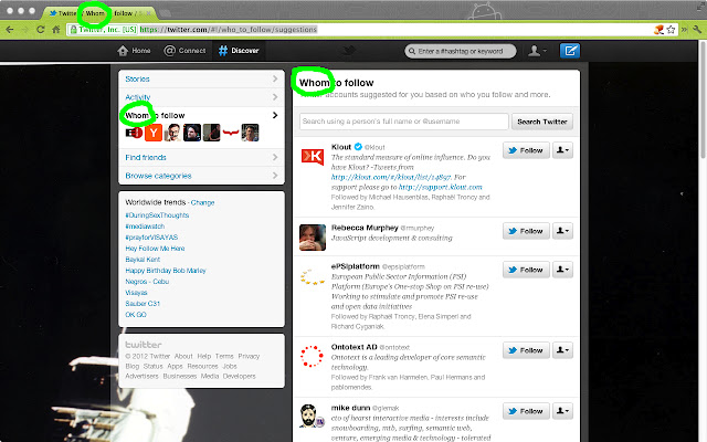 Whom to follow for Twitter  from Chrome web store to be run with OffiDocs Chromium online