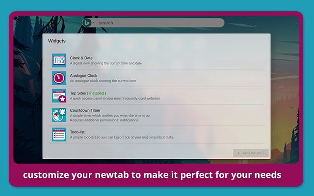 Widget NewTab  from Chrome web store to be run with OffiDocs Chromium online