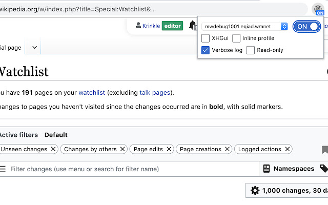 WikimediaDebug  from Chrome web store to be run with OffiDocs Chromium online