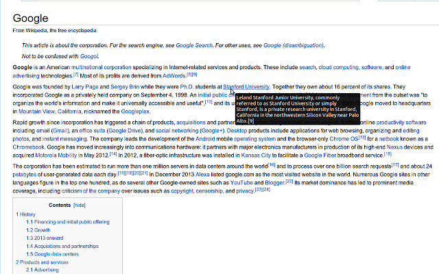 Wikipedia Hover  from Chrome web store to be run with OffiDocs Chromium online