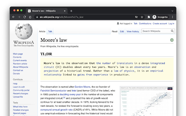 Wikipedia TLDR  from Chrome web store to be run with OffiDocs Chromium online