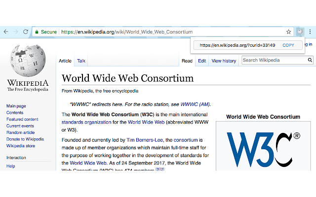 Wikipedia URL Shortener  from Chrome web store to be run with OffiDocs Chromium online