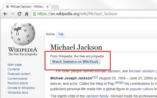 WikiShark Wikipedia Statistics  from Chrome web store to be run with OffiDocs Chromium online