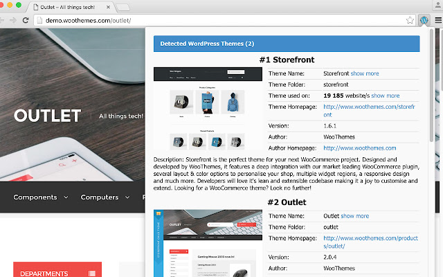 WordPress Theme Detector and Plugin Detector  from Chrome web store to be run with OffiDocs Chromium online