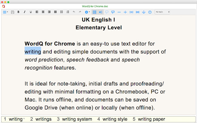 Chrome 网上商店中的 WordQ UK I 将与 OffiDocs Chromium 在线运行