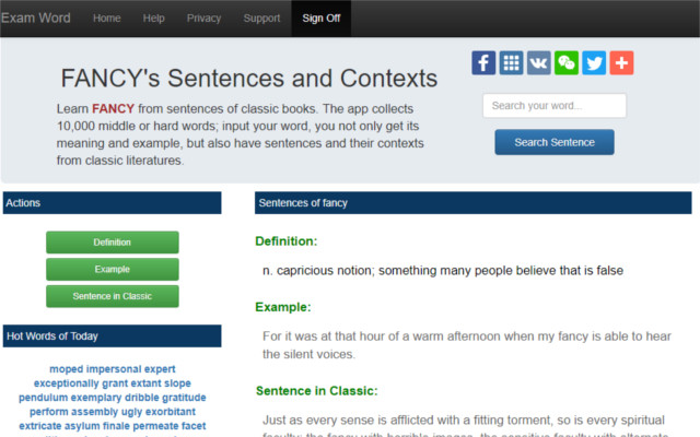 WORDs Sentences and Contexts  from Chrome web store to be run with OffiDocs Chromium online