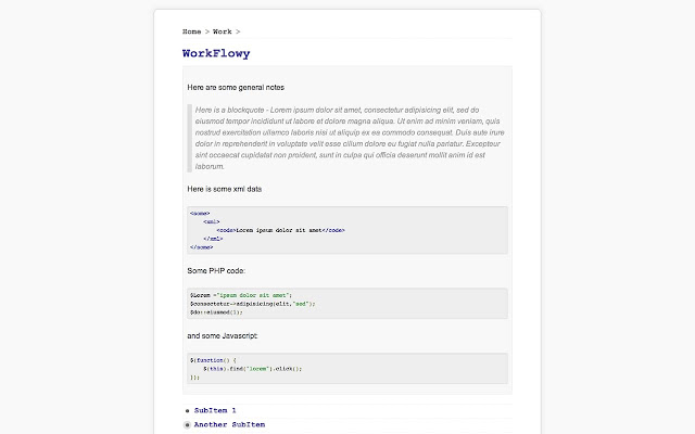 WorkFlowy for Coders  from Chrome web store to be run with OffiDocs Chromium online